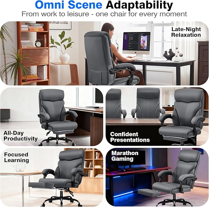 AreShark Office Chair - Ergonomic Comfortable High Back Computer Desk Chair with Foot Rest - Executive Breathable Swivel Rolling Reclining Leather Chair with Lumbar Support for Home Gaming Relaxing