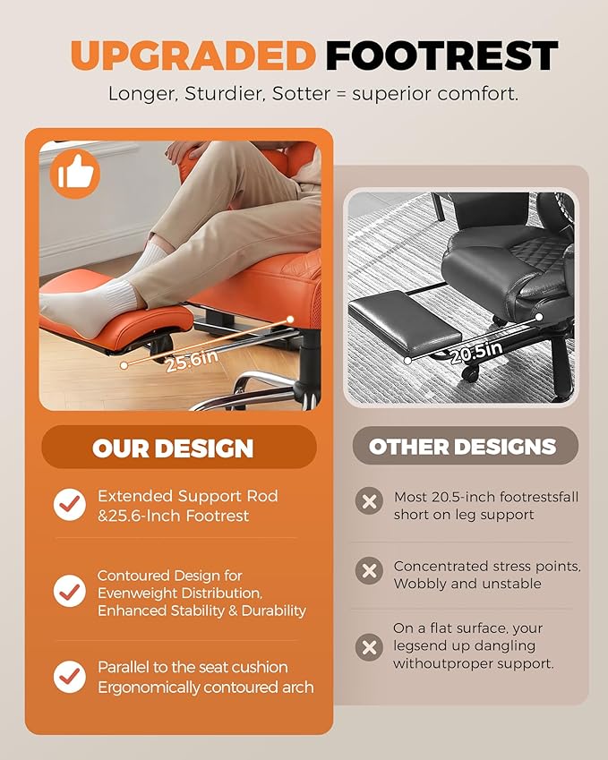COMHOMA Big and Tall Office Chair with Upgrade Footrest, Heavy Duty Gaming Chair High Back Executive Chair with Spring Lumbar Support for Lower Back Pain Relief, 150°Reclining Adjustable Armrests