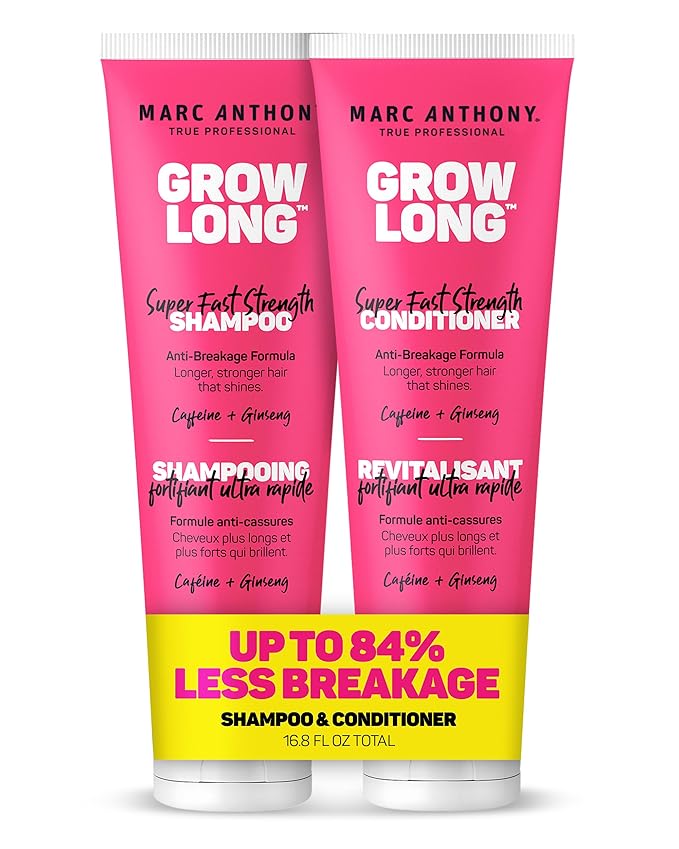 Marc Anthony Shampoo and Conditioner Gift Set, Grow Long Biotin - Anti-Frizz Deep Conditioner For Split Ends & Breakage - Vitamin E, Caffeine & Ginseng for Curly, Dry & Damaged Hair