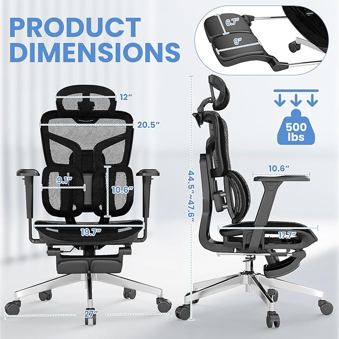 MOJAY Ergonomic Office Chair with Footrest, Big and Tall Desk Chair with Lumbar Support, High Back Home Desk Chair for Long Desk Work, Swivel Rolling Computer Seating with 4D Armrest for Home Office