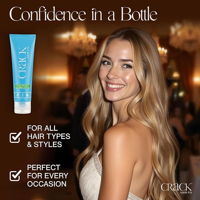 Crack HAIR FIX Styling Treatment - Multi-Tasking, Anti-Frizz, Leave-In Styling Cream with Protection from Humidity, Chlorine, Heat Treatments & Sun (3 Oz - PACK OF TWO)