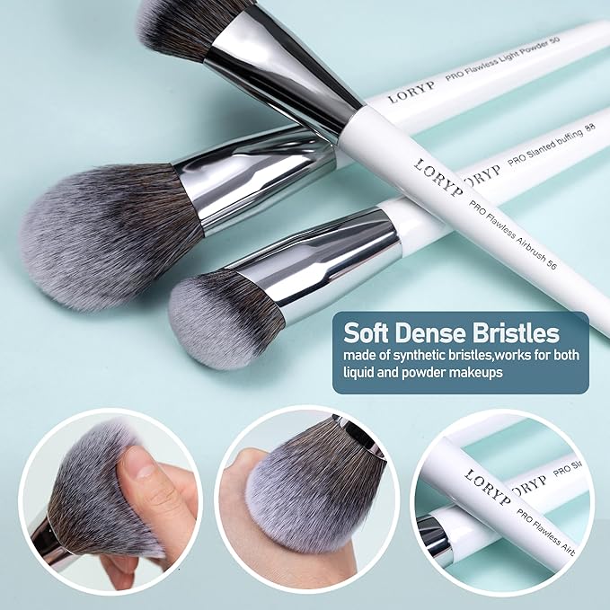 LORYP Makeup Brush Set Professional Soft Synthetic Vegan Luxury Cosmetic Brushes for Face & Eye White 20 Pcs