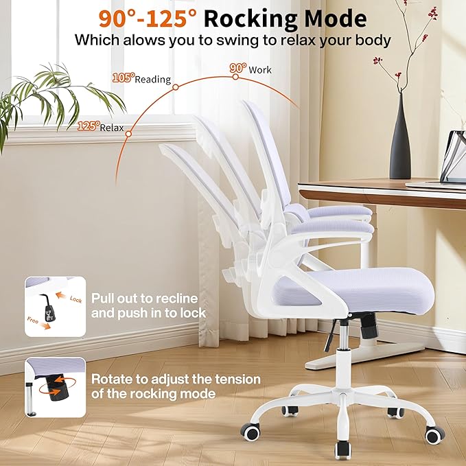 Ergonomic Office Chair,Mesh Office Chair with Lumbar Support,Mid Back Desk Chair with Flip-up Arms,400 lbs Comfy Computer Chair for Home Office