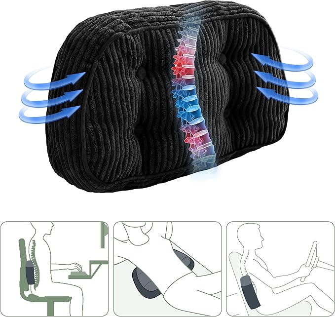 HIGOGOGO Lumbar Support Pillow for Recliner Chair/Accent Chair/Couch/Office Chair, Tufted Corduroy Back Support Cushion for Elderly, Recliner Cushions for Back Rest, Pain Relief, Reading, Black