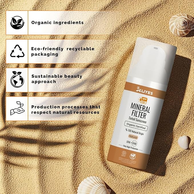 Aliye’s Tinted Organic Sunscreen SPF 50+ | Ecocert Cosmos Certified | 100% Mineral & Vegan Sun Protection | Safe for Sensitive Skin | 50ml (Natural)