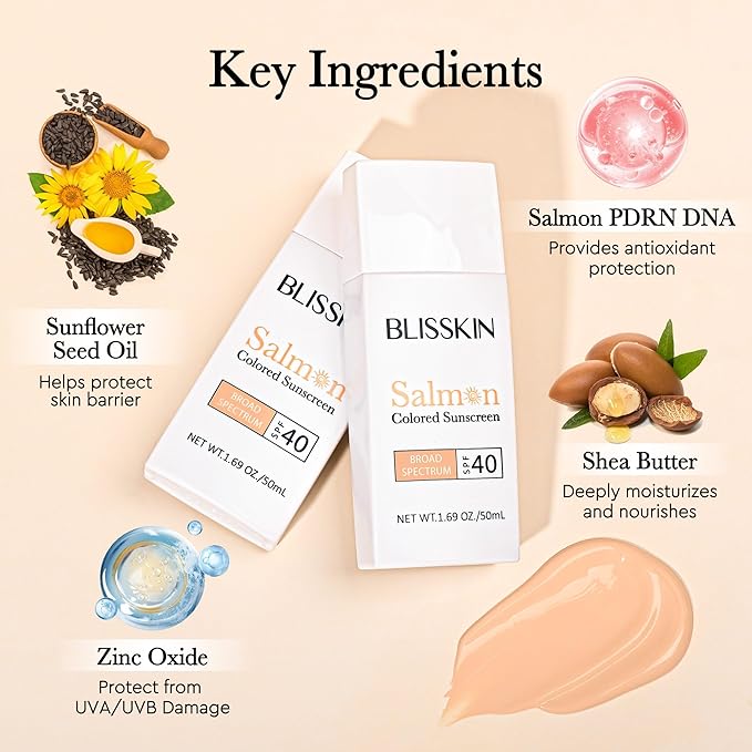 Ultra Lightweight Salmon Tinted Face Sunscreen SPF 40 - Sheer, Buildable Coverage for a Flawless, Matte Finish, 1.69oz