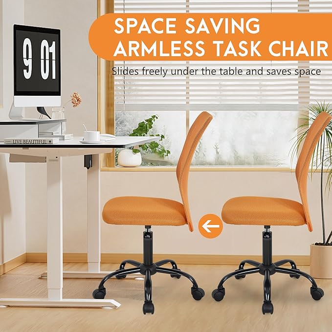 FDW Home Office Chair Mid Back Mesh Desk Chair Armless Computer Ergonomic Task Rolling Swivel Chair Back Support Adjustable Modern with Lumbar Support (Pack of 2, Orange)