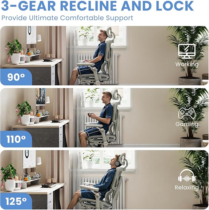 MOJAY Ergonomic Office Chair with Footrest, Big and Tall Desk Chair with Lumbar Support, High Back Home Desk Chair for Long Desk Work, Swivel Rolling Computer Seating with 6D Armrest for Home Office