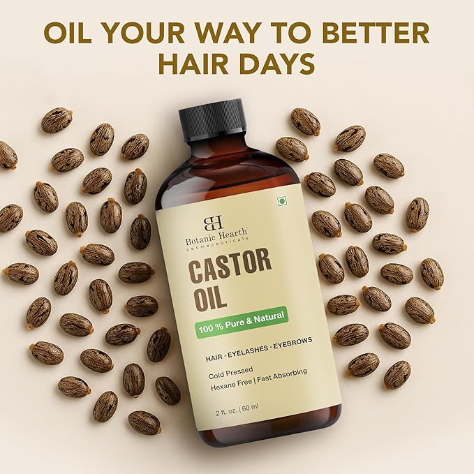 Botanic Hearth Castor Oil & Hair Treatment Oils 2 Fl oz| 100% Pure & Natural, Cold Pressed |For Hair, Eyelashes & Eyebrows | Hexane Free, Fast Absorbing | With Applicators & Dropper | All Hair Types