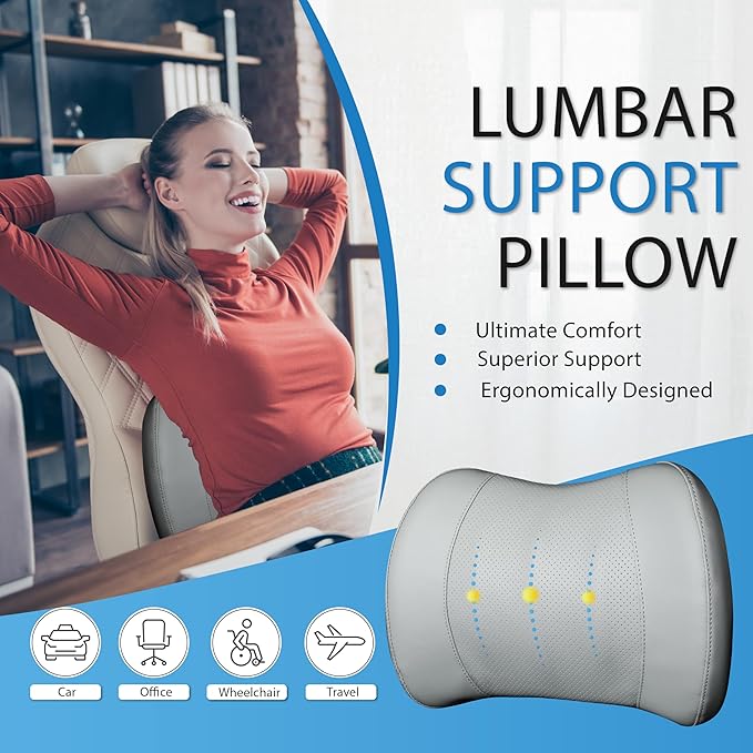 Classic Memory Foam Lumbar Cushion Provides Excellent Back Support and Pain Relief - Back Cushion for Driving, Chair Support for Car-Office Chair, Wheelchair - Classic Gray