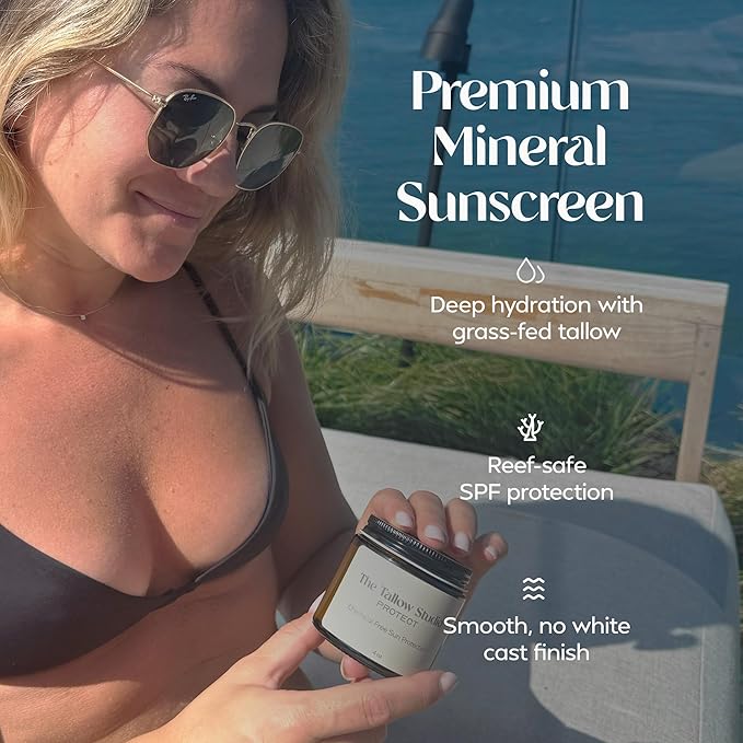 Mineral Sunscreen for Sensitive Skin | Organic Lavender Scent – SPF 30 | Chemical-Free Sun Protection with Grass-Fed Tallow + Non-Nano Zinc Oxide | Non-Greasy, Natural SPF Balm for Face & Body (2oz)