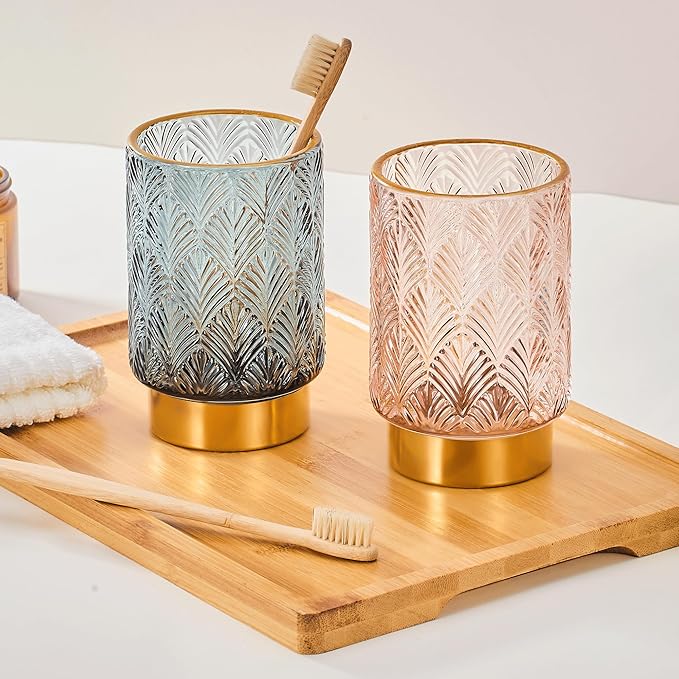 Makeup Brush Holder Organizer,Toothbrush Holders,Desk Pen Pencil Holder,Multifunctional Vintage Glass Brush Cup（A42-7-US）