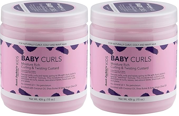 Aunt Jackie's Kids Baby Curls,Moisture Rich Curling and Twisting Custard for Naturally Curly,Coily and Wavy Hair,15 oz,(Pack of 2)
