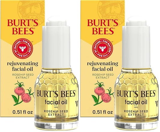 Burt's Bees Gua Sha Face Oil With Rosehip Seed Extract,Reduces Appearance of Fine Lines and Wrinkles,Use with Ice Roller & Facial Tools,Natural Origin Skin Care,0.51 fl. oz.,(Pack of 2)