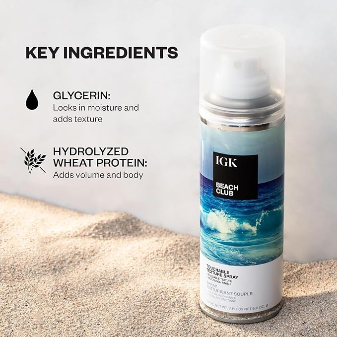 IGK BEACH CLUB Volumizing Texture Spray | Beach Wave Spray for Instant Volume & Tousled Texture | Non-Drying Fullness with Flexible Hold | 5oz