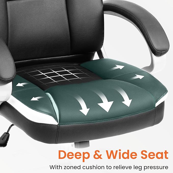 NEO Chair Office Desk Ergonomic Gaming Chair High Back Adjustable Computer Chair with Wheels and Lumbar Support Comfy Leather Executive Swivel (Black)