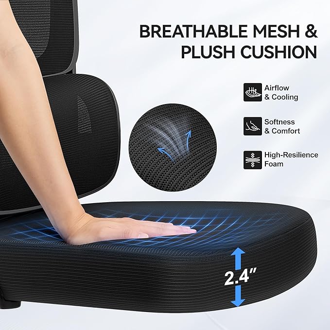 Ergonomic Office Chair, Mesh Desk Chair with Lumbar Support, High Back Home Office Chair with Adjustable Headrest and Flip-Up Arms, Comfortable Computer Chair, Thick Cushion,Black-8 Pack