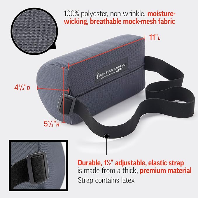 OPTP The Original McKenzie D-Section Lumbar Roll – USA-Made Low Back Lumbar Support Pillow for Office, Back Pillow for Car and Travel. The Preferred Lumbar Pillow of Physical Therapists.