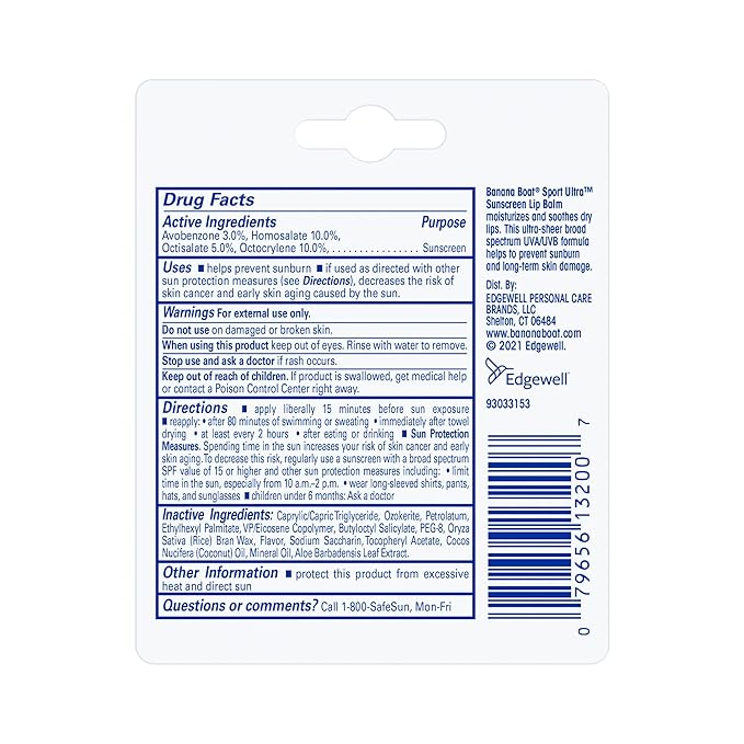 Banana Boat Kids Sport Sunscreen Stick SPF 50, 0.5oz & Sport Ultra SPF 50 Lip Sunscreen Twin Pack | SPF Lip Balm Pack, Banana Boat Lip Balm SPF 50, Oxybenzone Free Sunscreen