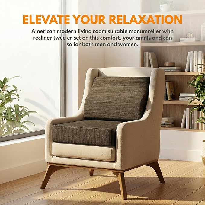 baibu Gel Memory Foam Recliner Cushions with Lumbar Support Pillow for Elderly, 20x20x5 Inch Thick Dual-Layer Design Non-Slip Seat Cushion for Recliner Chair for Reduce Hip & Lumbar Pain, Brown