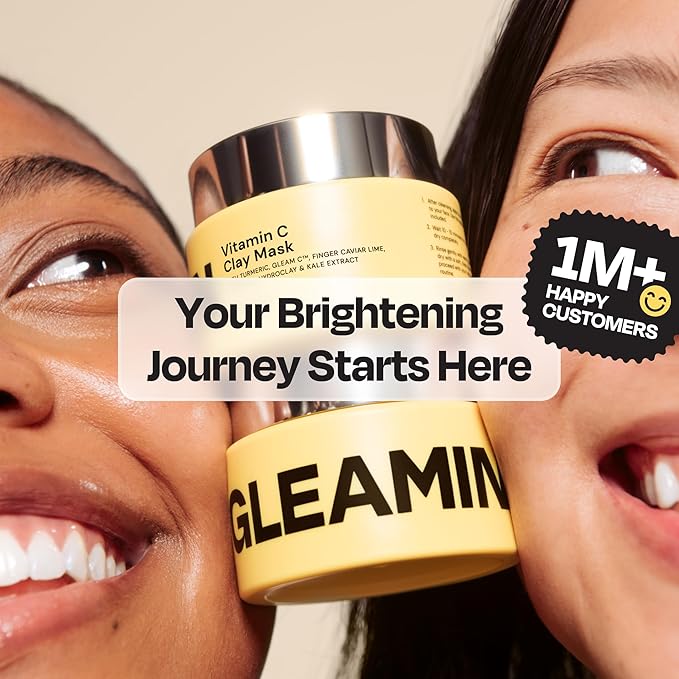 Gleamin Vitamin C Clay Mask for Dark Spots - Brightening Clay Face Mask with Turmeric, Deep Cleansing & Pore Refining Treatment, Helps Improve Uneven Tone & Post-Blemish Texture, 5 oz Up to 40 Uses