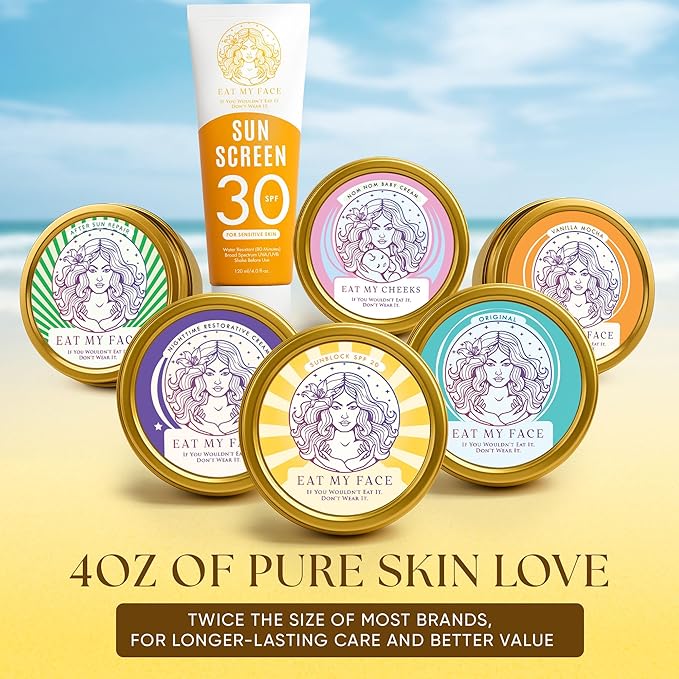 Eat My Face Tinted Beef Tallow Sunscreen SPF 30 – No White Cast, Natural Glow | Reef Safe Mineral Zinc Oxide | Water Resistant Sun Protection for Face & Body, 4 oz