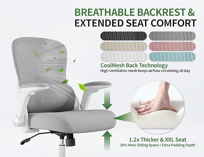 Ergonomic Office Chair: 400LBS Office Computer Desk Chair with High Back Mesh and Adjustable Lumbar Support Rolling Work Swivel Task Chairs with Wheel 3D Armrests, Ergo Gaming Chair (Grey)