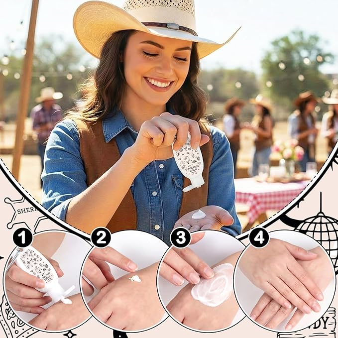 Leelosp 30 Pcs Mini Sunscreen with Carabiner Bulk Travel Size 1 Fl oz Water Resistant Spf 30 Sunblock Lotion Party Favors for Guests Western Cowboy Rodeo Cowgirl Birthday Bachelorette Gifts