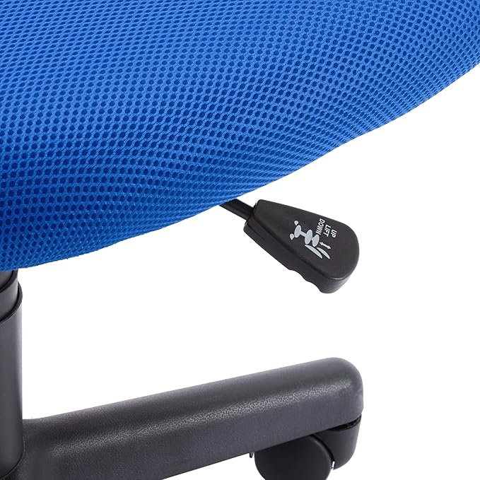 Amazon Basics Low Back Office Chair, Breathable Mesh, Height Adjustable, Padded Seat, Rolling Wheels, Swivel, Blue, 21.25" D x 22.5" W x 38" H