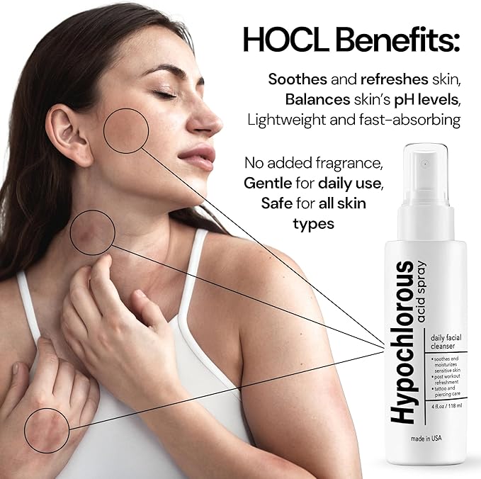 BodyJ4You Hypochlorous Acid Spray for Face Cleaner - HOCL Facial Toner Acne Sensitive Skin - HOCL Molecule Spray Topical Skin Redness Relief Breakouts - Piercing Aftercare Solution Fine Mist - 4 Fl Oz