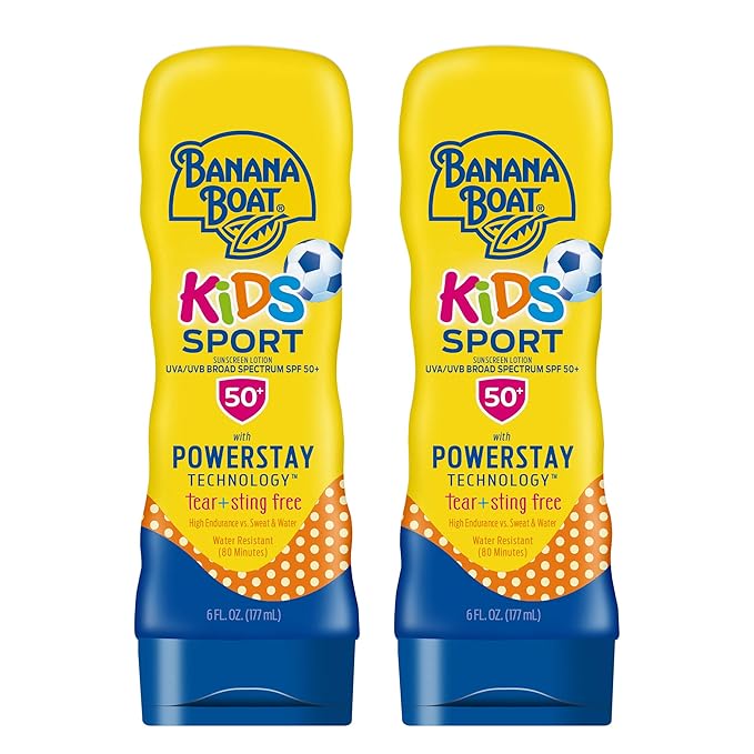 Banana Boat Sport Kids Sunscreen Lotion SPF 50, Twin Pack | Tear Free Sunscreen for Kids SPF 50, Childrens Sunblock Lotion, Oxybenzone-Free, 6oz each (Pack of 2)