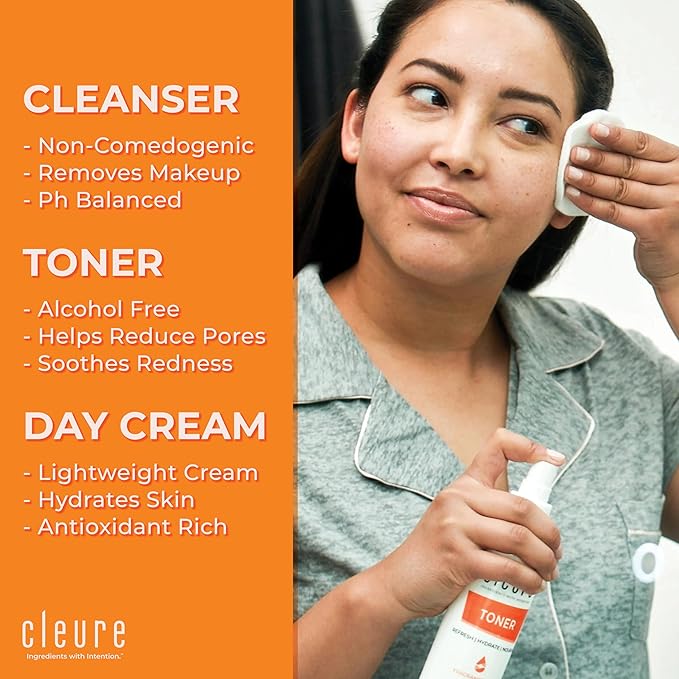 Cleure Sensitive Skincare Set – Gentle Face Wash, Alcohol-Free Toner & Shea Butter Day Cream – Facial Kit for Teens & Adults – Fragrance-Free, Dermatologist Recommended, pH Balanced