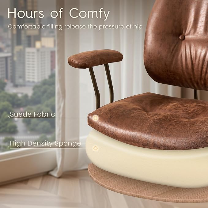 HOOOWOOO Ergonomic Office Chair,Mid Century Modern Computer Desk Chair,Comfy Executive Chair with Extra Wide Tufted Cloudy Seat Lumbar Support Rocking Back,Suede Leather Dark Brown
