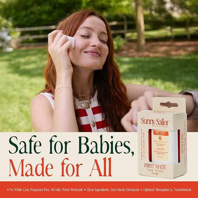First Mate Face Sunscreen Stick — SPF 30, Reef & Baby-Safe, UVA/UVB Protection Mineral Sunscreen Stick w/Clean Ingredients, No White Cast, 80 Min. Water Resistant, Purse Size (0.5 Oz.)