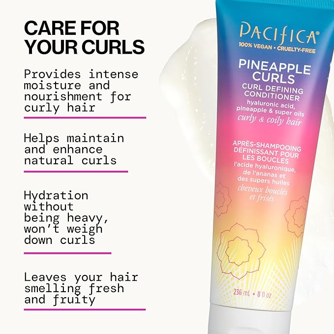 Pacifica Beauty, Pineapple Curls Defining Natural Conditioner, For Curly, Coily and Textured Hair Types, Pineapple Scent, Sulfate & Silicone Free, 100% Vegan & Cruelty Free, (Pack of 2)
