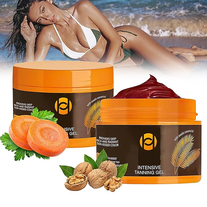 2 Pcs Luxury Intensive Tanning Gel, Instant Tan Enhancer, Natural Tanning Cream gel for Natural Tan Skin, Tanning Lotion Outdoor, Brown TanningGel