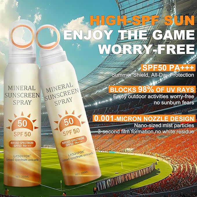 Mineral Sunscreen Spray SPF 50, Zinc Oxide Mineral Sunscreen Spray, Broad Spectrum UVA/UVB for Daily Protection, 360° Spray, Lightweight & Water Resistant, 6.76oz/200ml