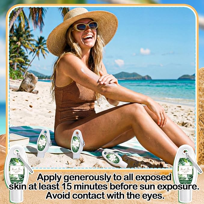 Leelosp 30 Pcs Mini Sunscreen with Carabiner Bulk Travel Size 1 Fl. oz. Spf 30 Mini Sunblock Lotion with Clip Thank You Gifts Party Favor for Guest Wedding Bridal Shower Bachelorette Summer Outdoor