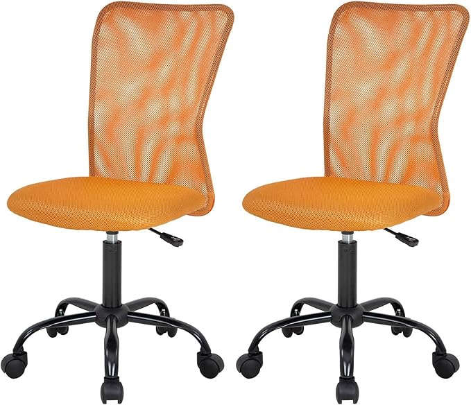 FDW Home Office Chair Mid Back Mesh Desk Chair Armless Computer Ergonomic Task Rolling Swivel Chair Back Support Adjustable Modern with Lumbar Support (Pack of 2, Orange)