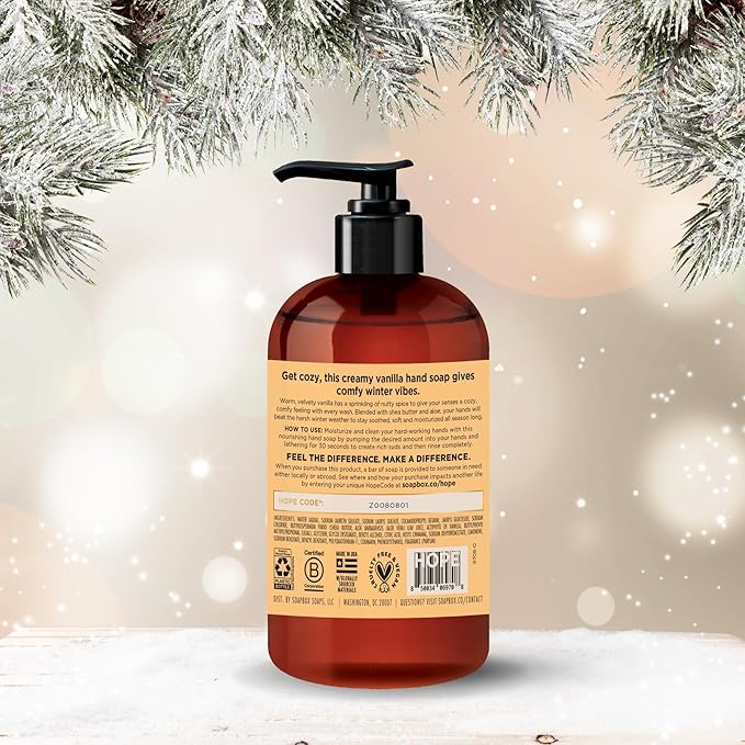 Soapbox Liquid Hand Soap, Spiced Vanilla - Gentle, Moisturizing Hand Cleanser, Vegan, Cruelty Free Hand Soap for Bathroom and Kitchen, 12oz Pump Bottles (Pack of 4)