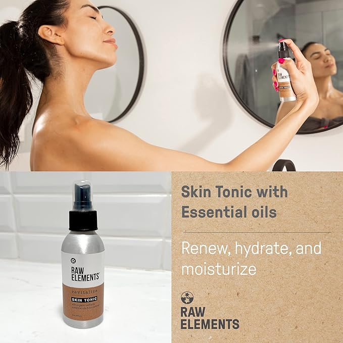 Raw Elements All Season Revitalizing Skin Tonic Spray - Organic Ingredients, Hydrating and Gentle on Skin, Enriched with Aloe Vera, 4.0 oz