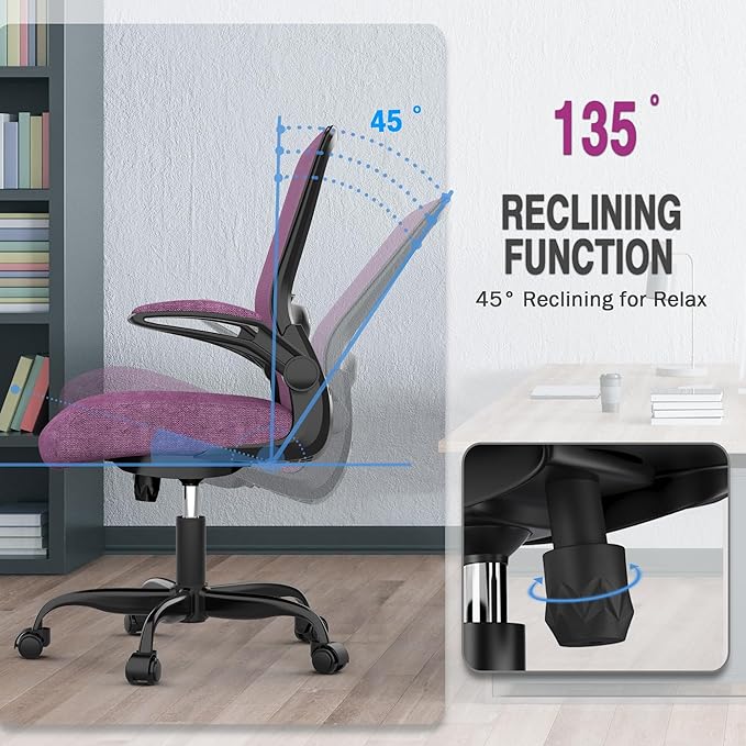 Mimoglad Office Chair, Ergonomic Desk Chair with Adjustable Lumbar Support, High Back Mesh Computer Chair with Flip-up Armrests-Task Chairs, Executive Chair for Home Office