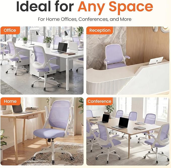 NEO Chair Office Chair Gaming Desk Computer Mesh Ergonomic Chair with Flip-up Arms Comfy Lumbar Support Adjustable Height Rolling Wheels Chair for Home Office (Purple)