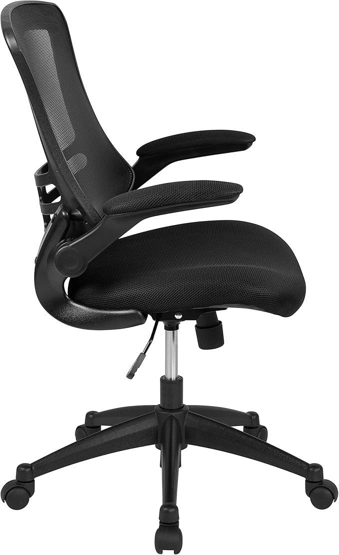 Flash Furniture Kelista Mid-Back Black Mesh Swivel Ergonomic Task Office Chair with Flip-Up Arms - Set of 5