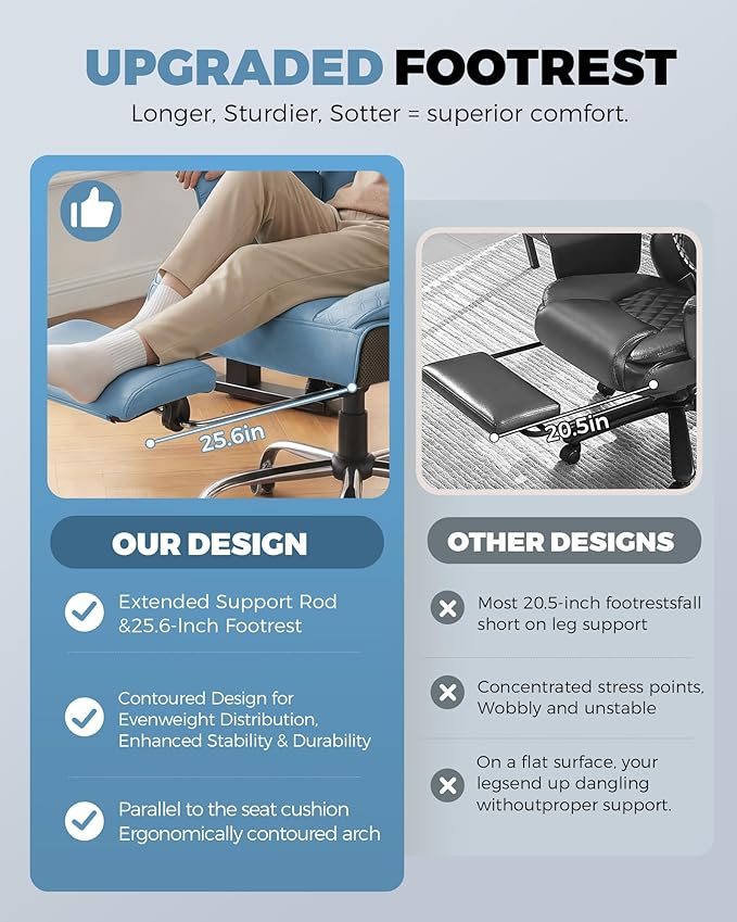 COMHOMA Big and Tall Office Chair with Upgrade Footrest, Heavy Duty Gaming Chair High Back Executive Chair with Spring Lumbar Support for Lower Back Pain Relief, 150°Reclining Adjustable Armrests