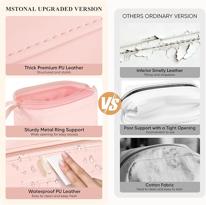 Travel Makeup Bag, Large Capacity Double Layer Cosmetic Bags for Women, Waterproof Portable Make Up Skincare Pouch with Makeup Brush Organizer, Toiletry Bag for Essentials, Pink