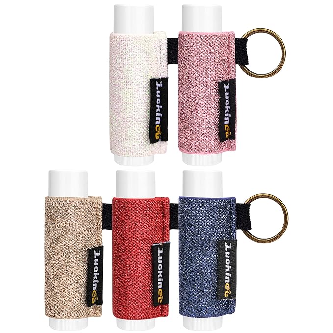 5PCS Lip Balm Holder Keychain Lip Gloss Keychain Holder Lipstick Keychain Holder Lip Balm Pouch Compatible with ChapStick Key Chain, Burt's Bees-Christmas Stocking Stuffers Gifts