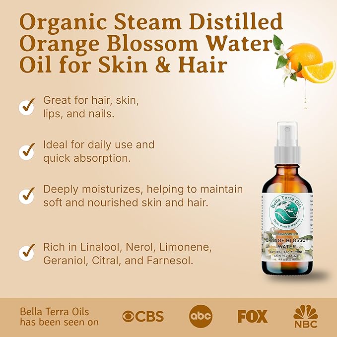 Orange Blossom Water (Neroli Hydrosol) – 1 Gallon, Radiant Skin Refresher, Natural Aroma, Revitalize & Glow – Bella Terra Oils