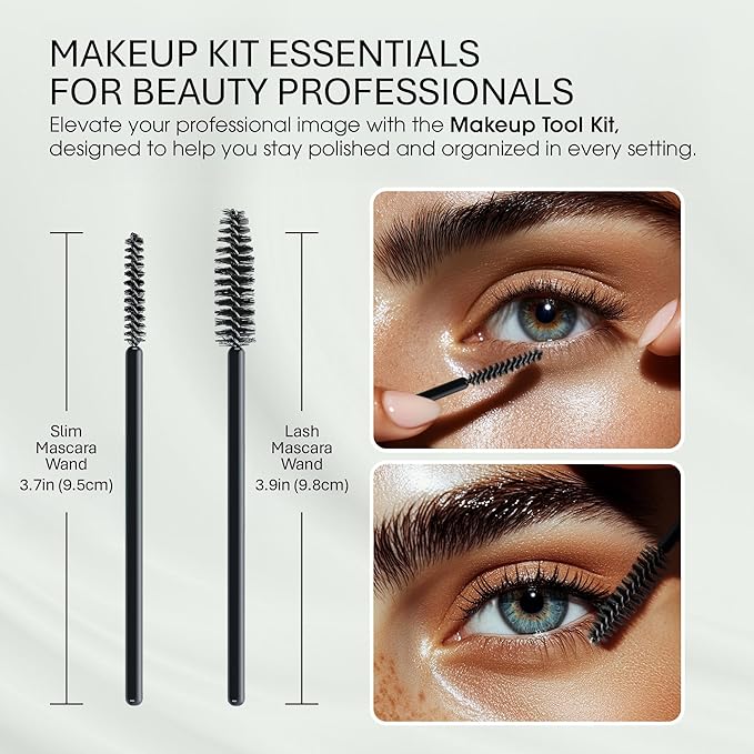OrKo Disposable Makeup Applicator Kit with Spatulas, Lip Applicators, Eyeliner Brushes, Sponge, Eye Brow & Mascara Brush Includes Portable Collapsible Trash Bin Ideal for Makeup Artist