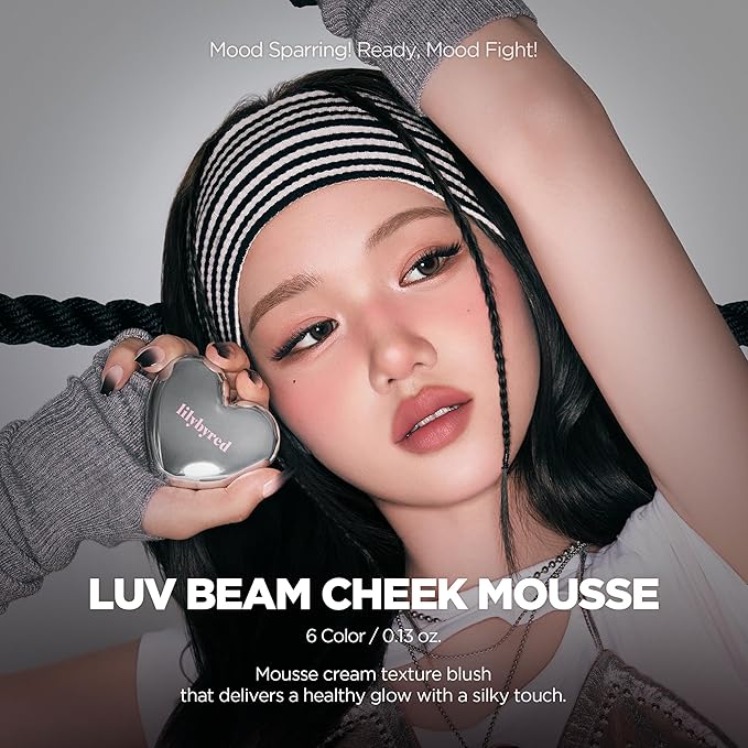 lilybyred Luv Beam Cheek Mousse | Heart-Shaped Korean Cream Blush, Airy Soft-Matte Texture, Soft-Focus & Pore-Blurring Finish, Seamless Buildable, Natural Flush, 0.13 oz. (02 Cherry Mousse)
